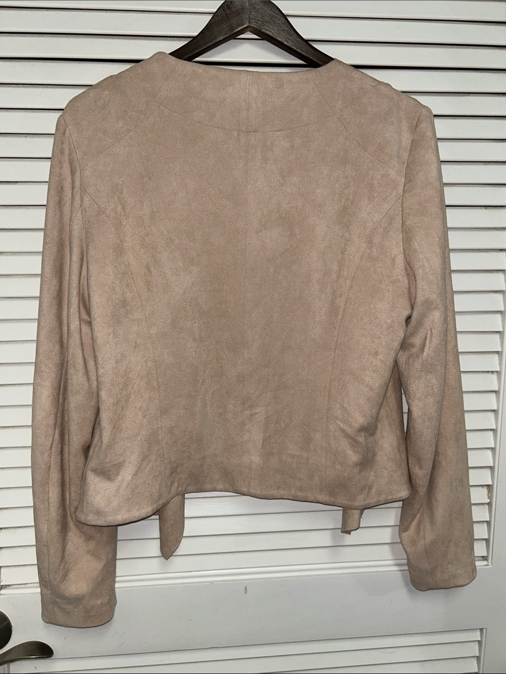 Women's Taupe Suede Look Open Front Jacket - Picture 3 of 4
